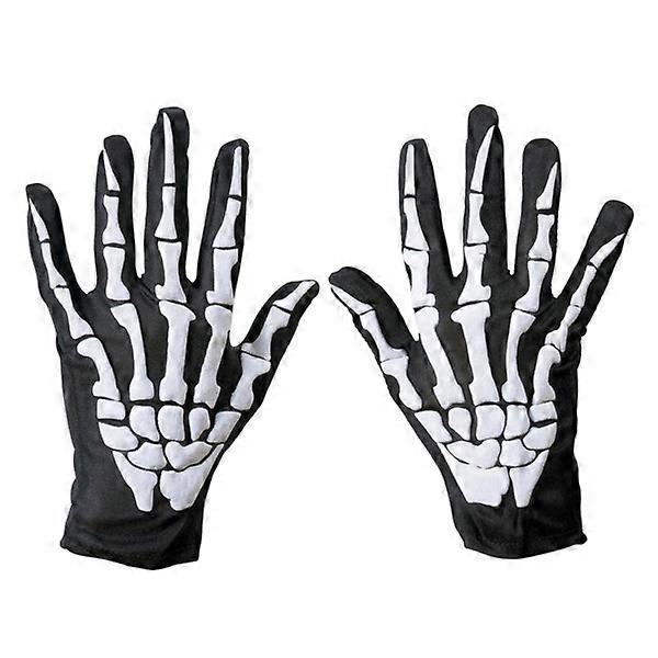 1 par Unisex Finger Skelett Mönster Handskar Skull Bone Handskar Elastisk Fingerhandske Performance Accessary (Vit)