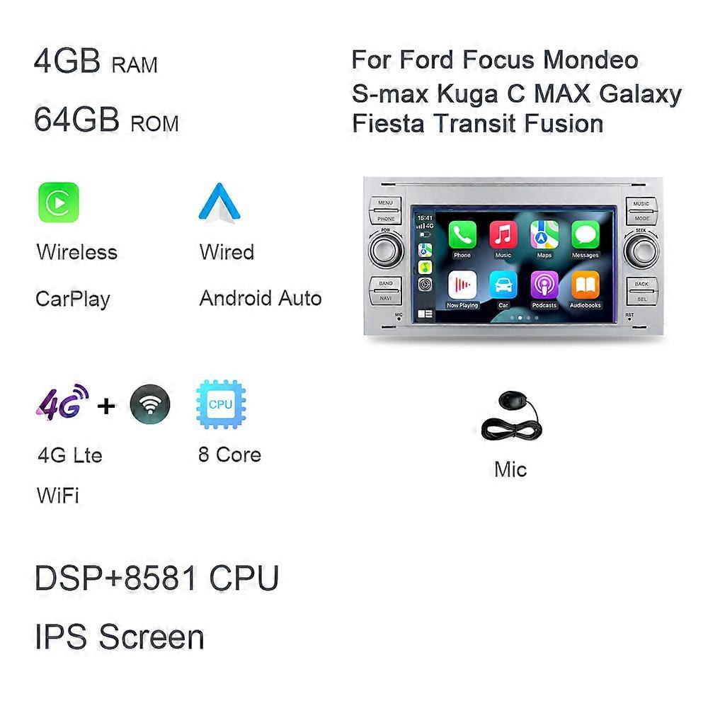 8G+128G Carplay 7» DSP αρρενωπά 12.0 αυτοκίνητο DVD Player GPS Wi-Fi πολυμέσων για τη Ford Focus 2 Fiesta Mondeo 4 C-Max 2005-2007 ραδιόφωνο