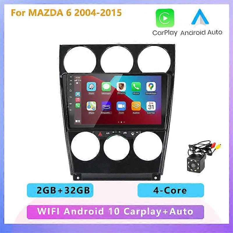 2DIN Android 10 4+64G Car Radio Stereo Multimedia Player Carplay Auto WIFI RDS DSP GPS navigation for MAZDA 6 2004-2015
