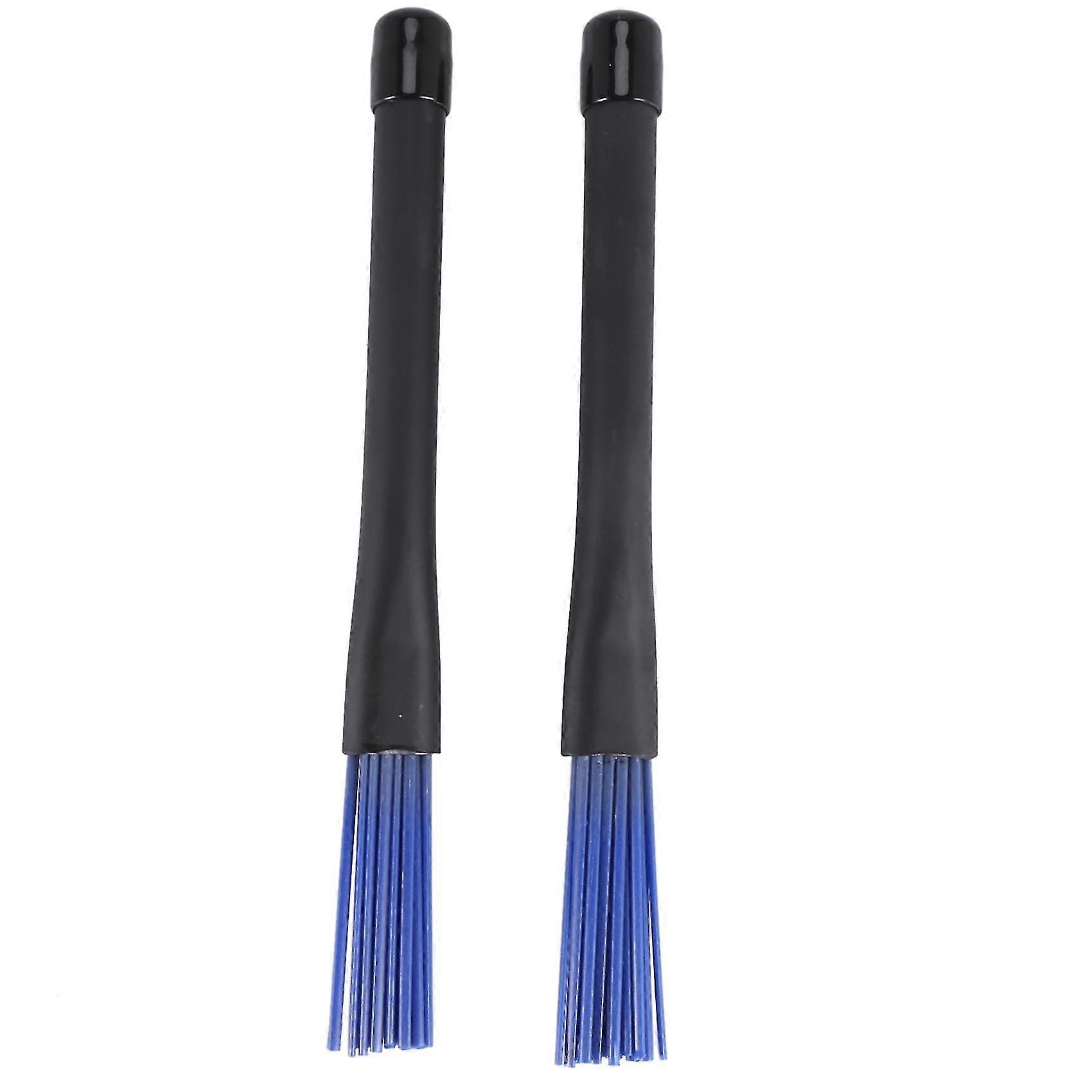 1 Pair Retractable Black Handles Jazz Drum Brushes Sticks Blue Nylon 32cm