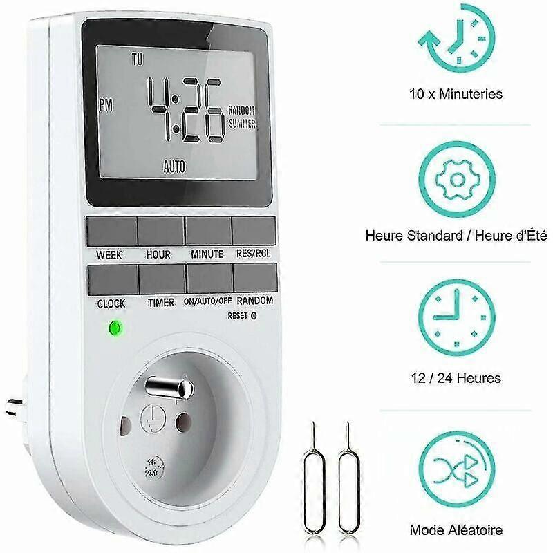 Digital Programmable Socket, Weekly Digital Timer With Lcd Display, 12h/24h/7days Power Outlet Timer, Energy Saving For Home Appliances And Lighting (
