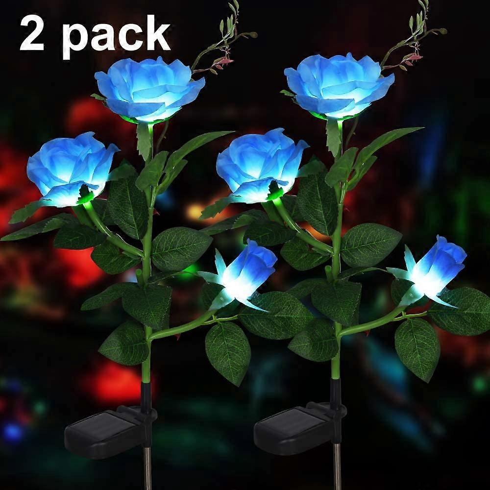2pcs Rose Flower Solar Light Outdoor Path Garden Decoration Light Solar Flowers Garden Stake Lights