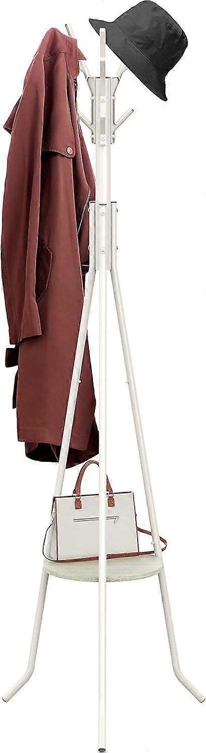pleHouseware Coat Rack Stand With 9 Hooks and Shelf, White White