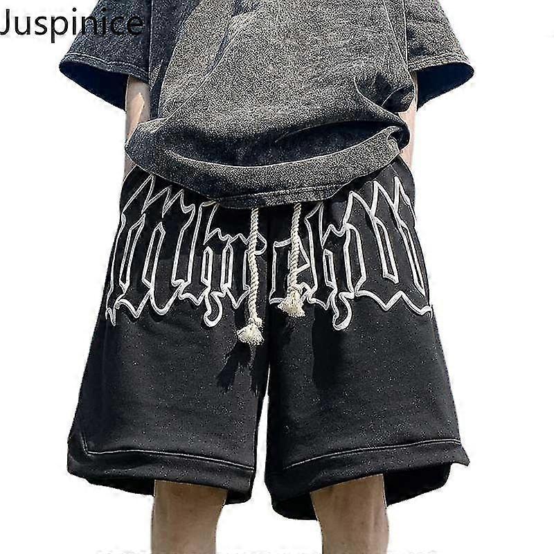 Juspinice الصيف رجل السراويل رسالة مطبوعة أزياء كورية فضفاضة هاي ستريت إنس سروال غير رسمي هيب هوب نصف بانت 2023 Y2k ملابس