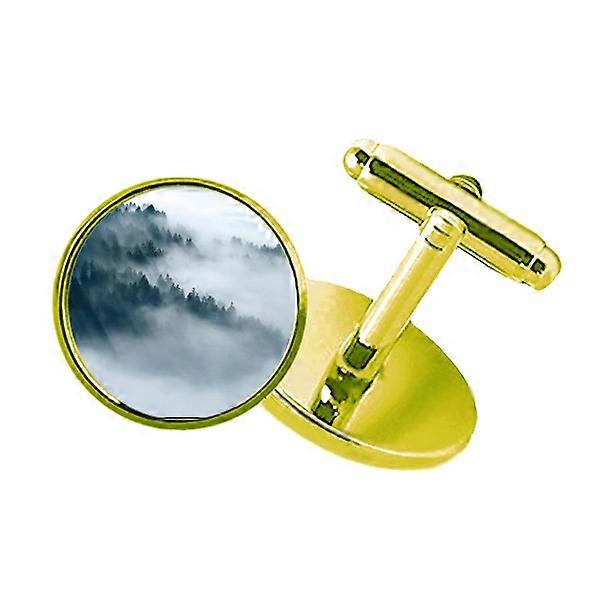 霧の森の山のスカイクラウドスタッズビジネスメタルカフリンクスゴールデン