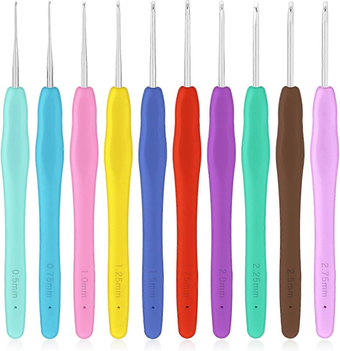 10 Small Crochet Hooks Set, Knitting Needles0.5mm/0.75mm/1mm/1.25mm/1.5mm/1.75mm/2mm/2.25mm/2.5mm/2.75mm Ergonomic Handle Crochet Hooks for Lacework