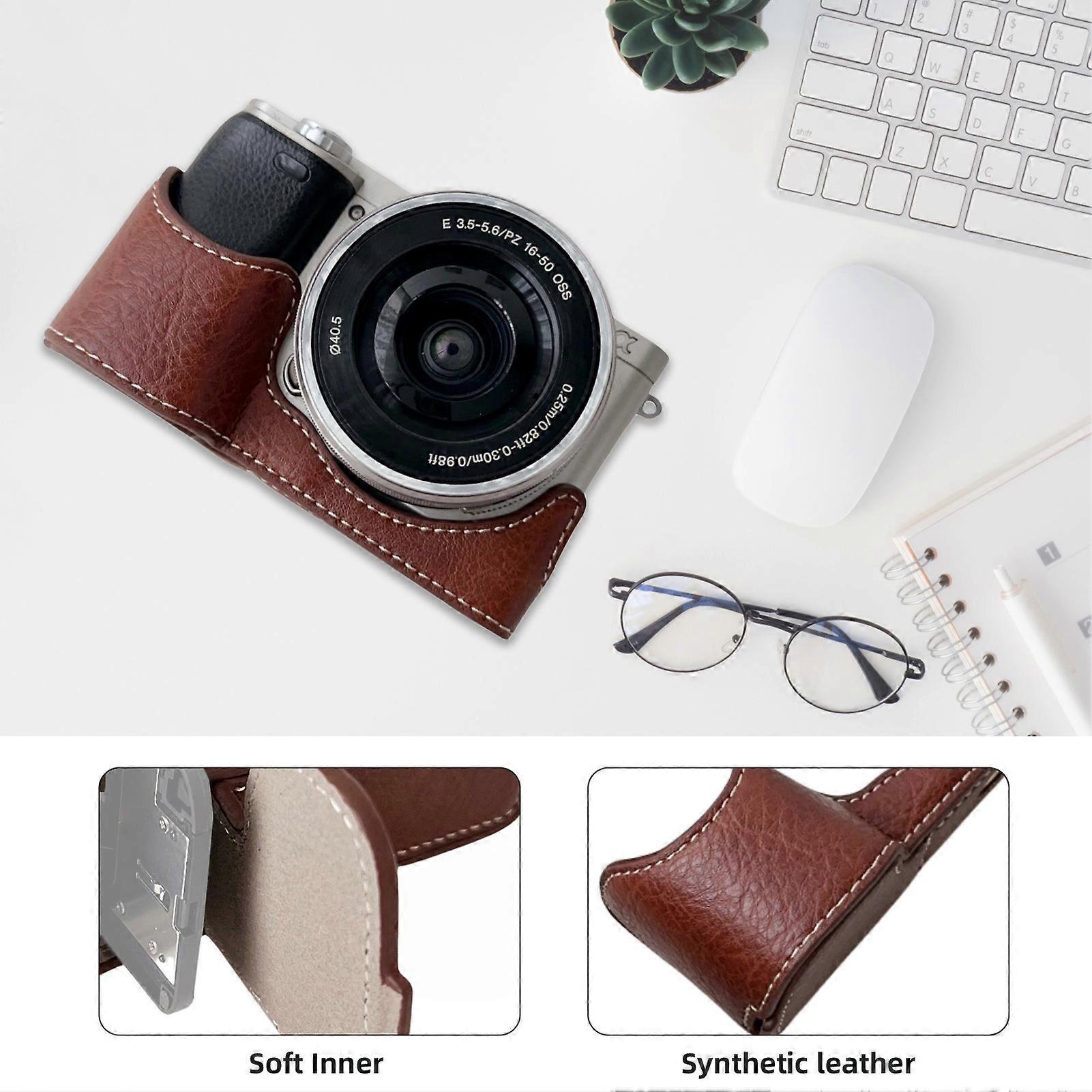 Portable Camera Protective Case Retro Style Camera Case Carry Bag Opening Bottom Design Replacement for  A6400/A6300/A6100/A6000 Camera