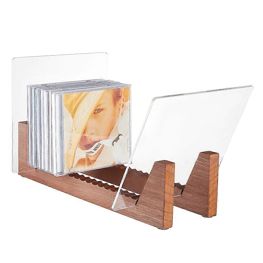 Vinyl Record Storage Holder - Stacks up to 50 Albums Solid Wood with Crystal Clear Acrylic Record Holder - Desktop Vinyl Record Storage Display Shelf