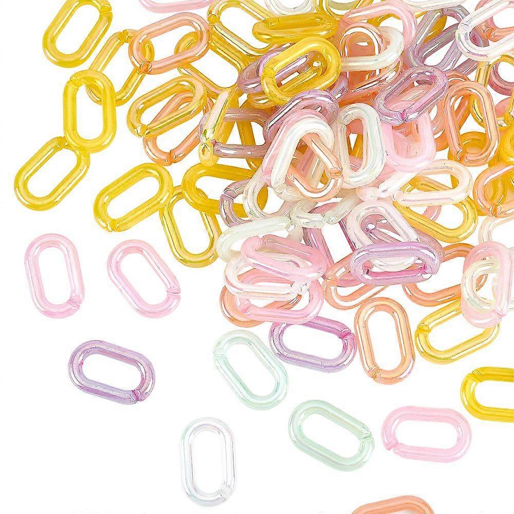 120 Pcs 6 Colors Transparent Acrylic Linking Rings Quick Link Connectors For Jewelry Chains Making AB Color Plated Imitation Gemstone Style Oval Mixed