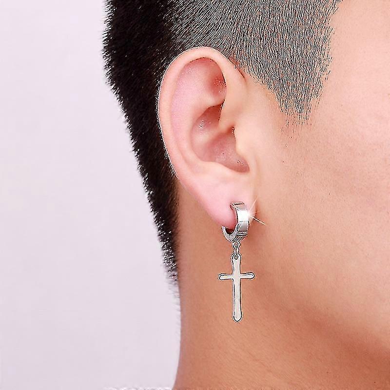 Clipe não perfurado no conjunto de brincos de argola cross dangle, aço inoxidável sem perfuração