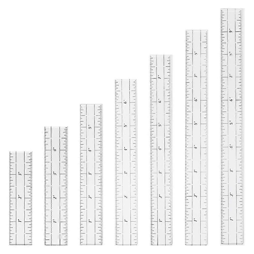 Acrylic Rulers Kit Desktop Measuring Tool Rectangle Clear 102~255x24~25x2.5mm 7pcs/set