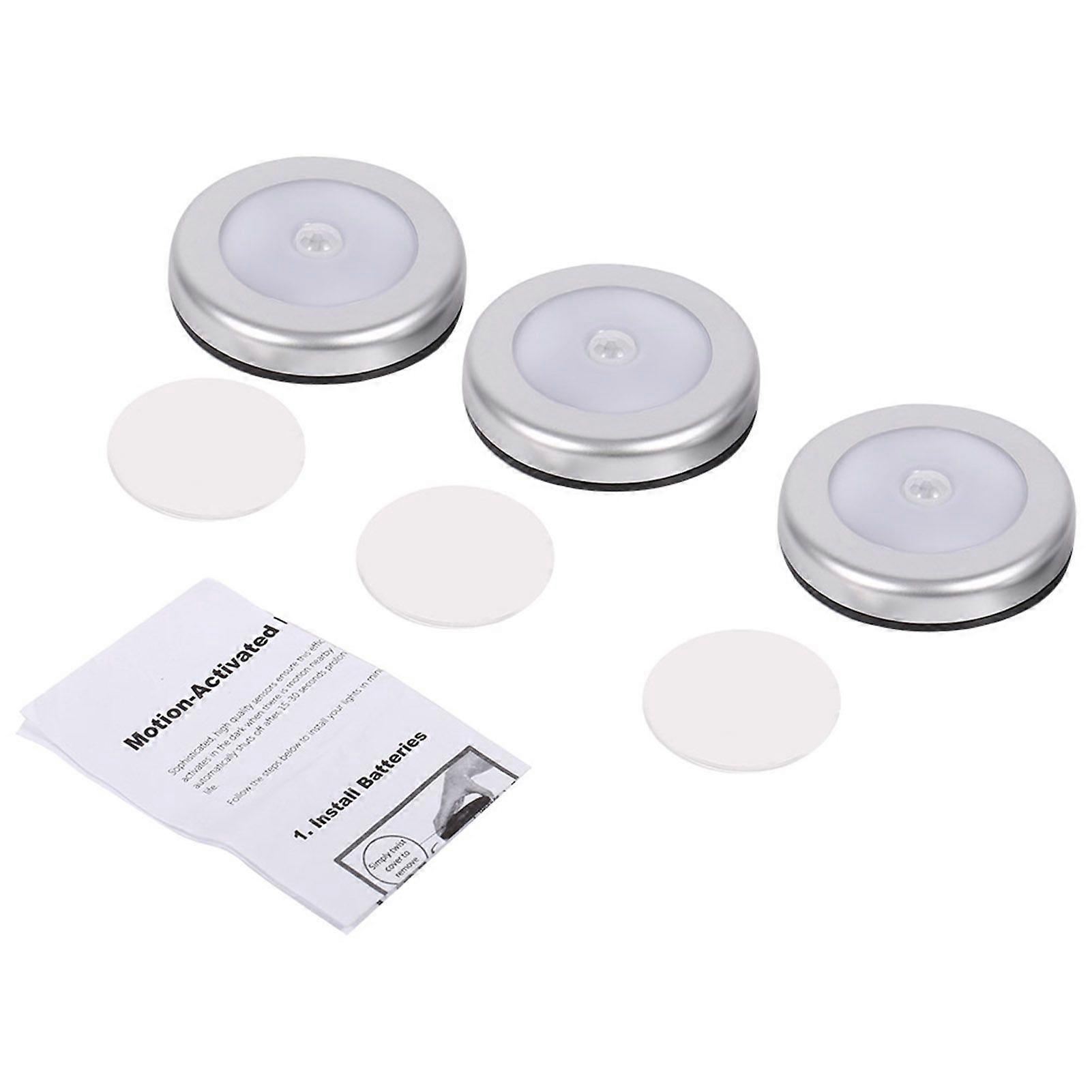 3Pcs Wireless PIR Automatic Motion Sensor Night Light 6 LED Round Body Battery Powered Lamp