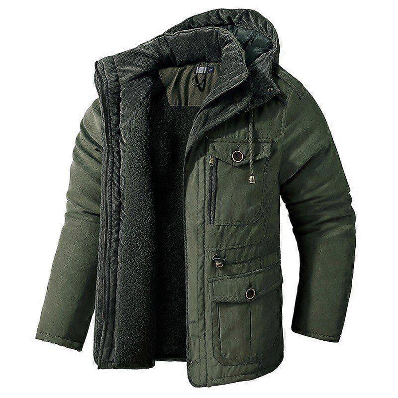 Winter Warm Wool Lamb Jacket Men Thick Hooded Windproof Parka Coat Solid Color Plus Size Multi Pocket Men Jacket