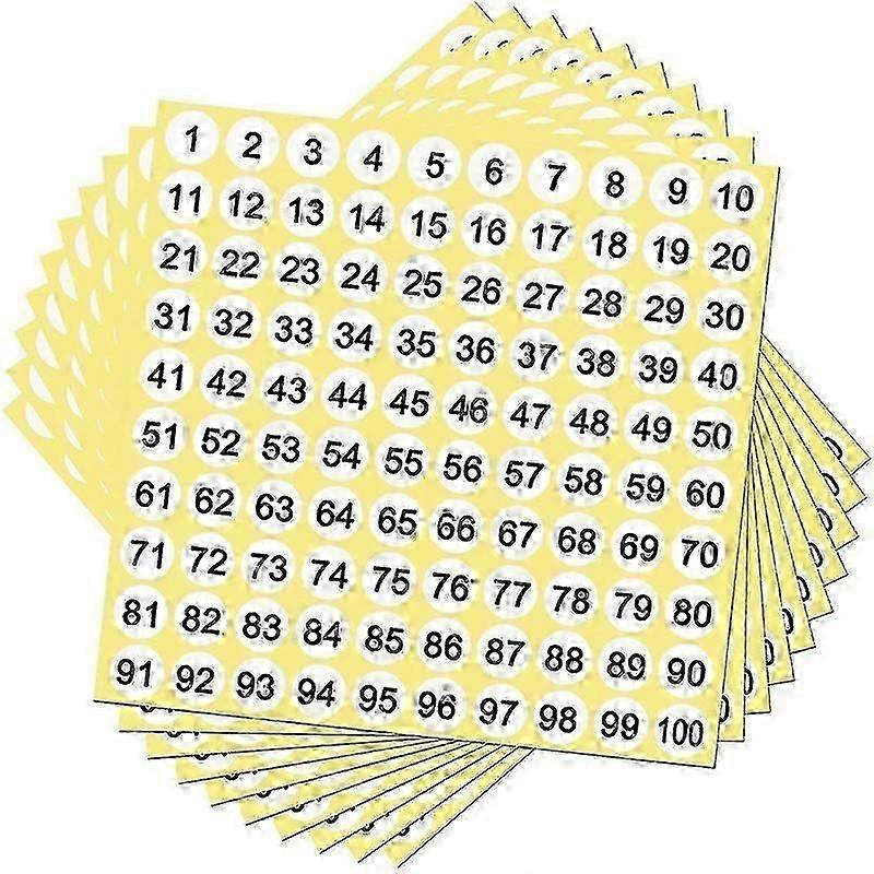 100 Sheets Number Labels Stickers 1-100 Numbers Round Stickers 0.4 Inch Small -Adhesive Number Labe