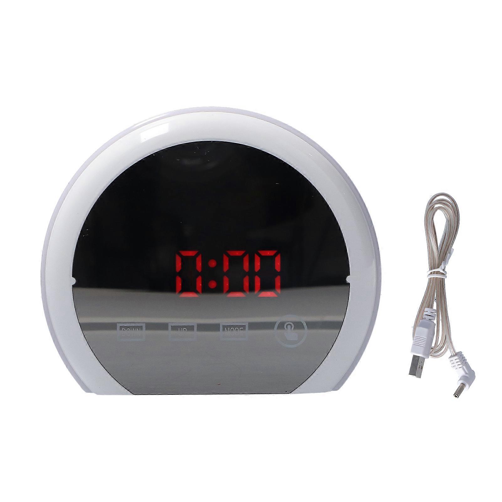 Digital Mirror Clock with 7 Lighting Snooze Alarm Clock Temperature Date Time Display Word