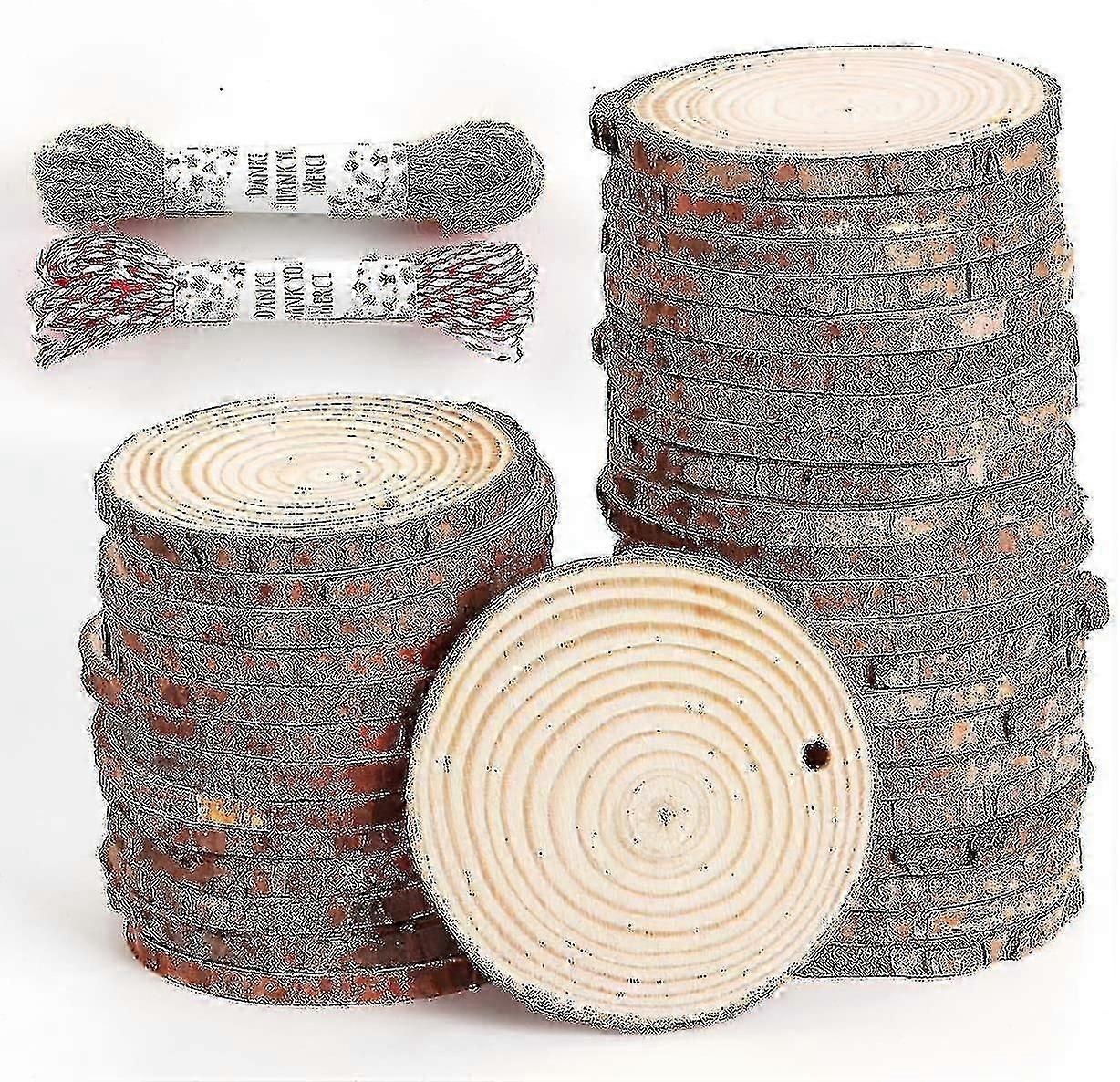 30pcs Natural Wood Slices 6-7cm Log Discs Wooden Circles With Natural Jute Twine