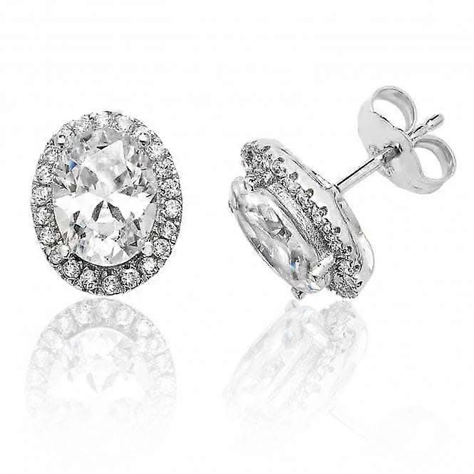 Silver & Co Halo Oval Cubic Zirconia Stud Earrings Set SEG0025CZ