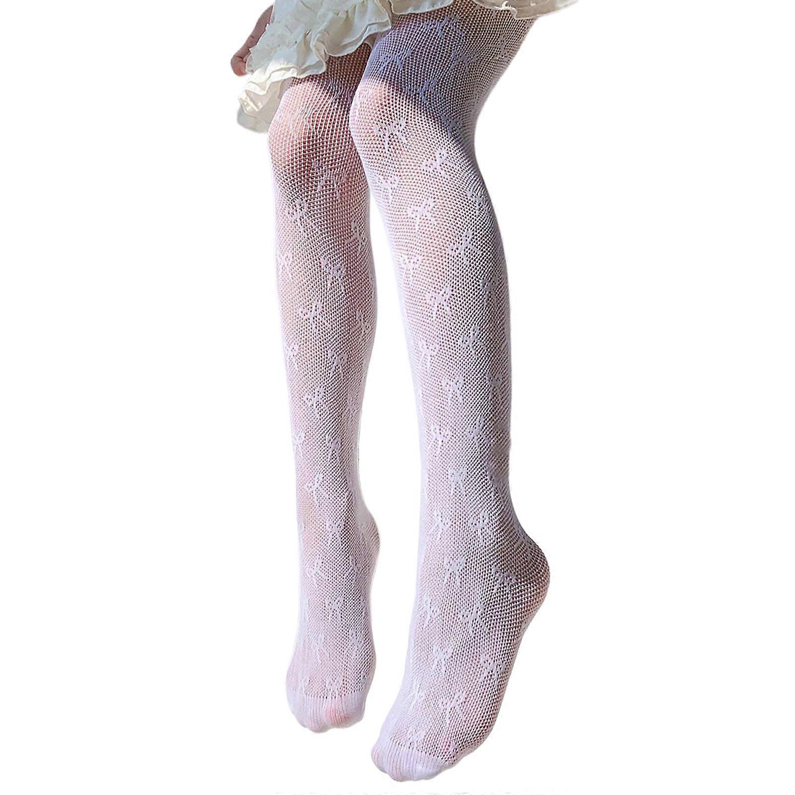 גרביונים רכים בנות גרביונים פפיון יילודים גרביונים מכנסיים לתינוקות גרביים נמתחים חותלות לפעוטות 3-12 שנה לבן L