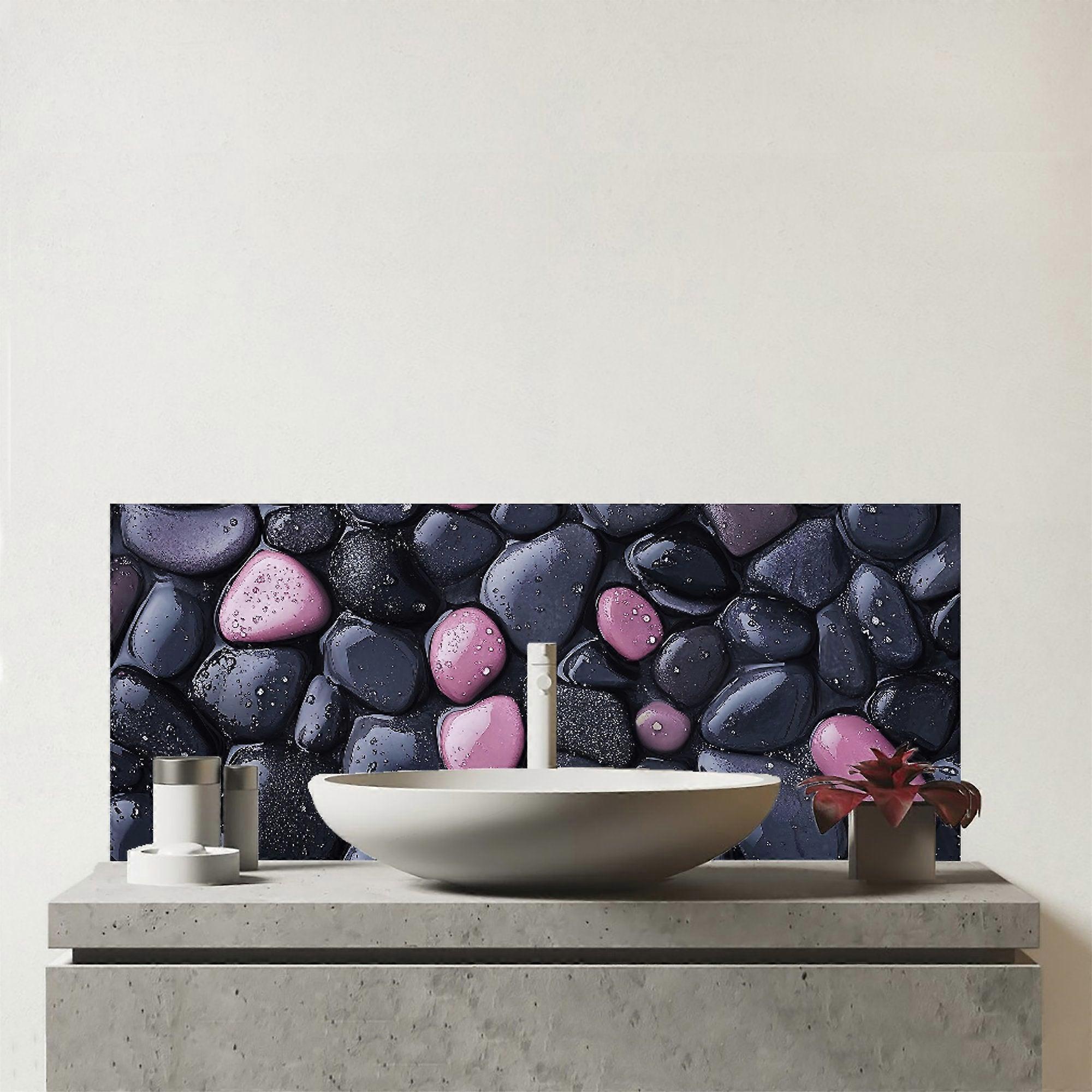 Blush And Charcoal Pebble Mix Glass Bathroom Splashback