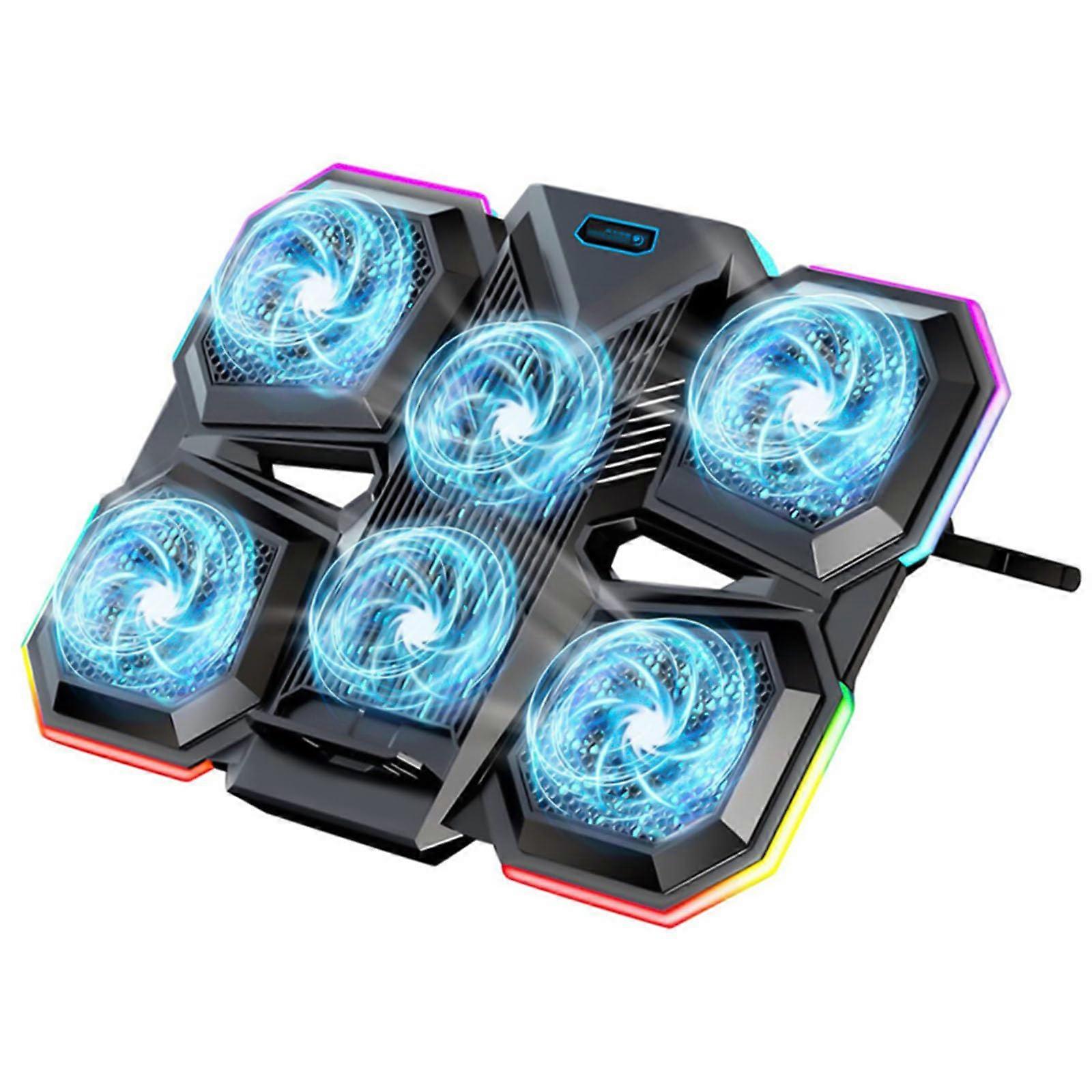 Height Adjustable Quiet Cooling Pad Laptop Cooling Pad with 6 Cooling Fan LCD Screen 2 USB Port Laptop Cooling Stand