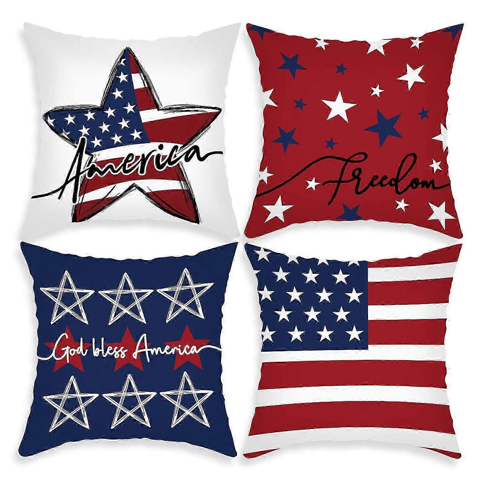 4PC 베개 세트 독립 기념일 깃발 4피스 세트 복숭아 피부 벨벳 프린트 거실 소파 베갯잇 침실 쿠션 PUW0641