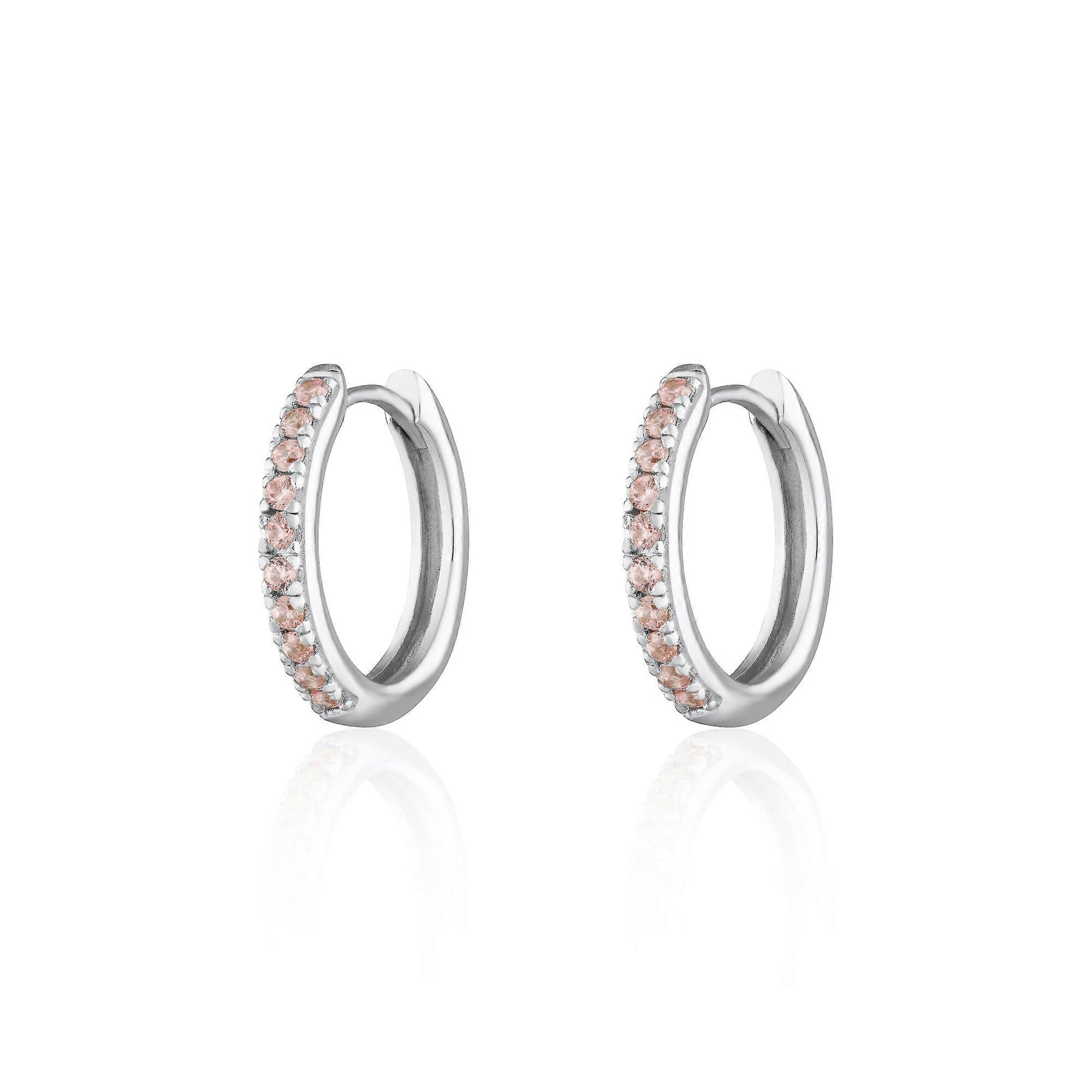 Large Huggie Earrings With Pink Stones
