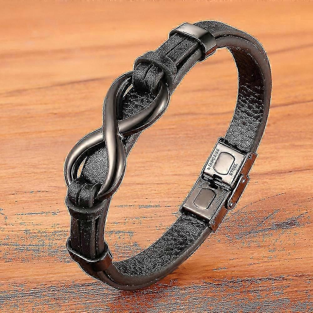 Luksus ekte skinn Infinity Symbol Armbånd Rustfritt stål Spenne i rustfritt stål