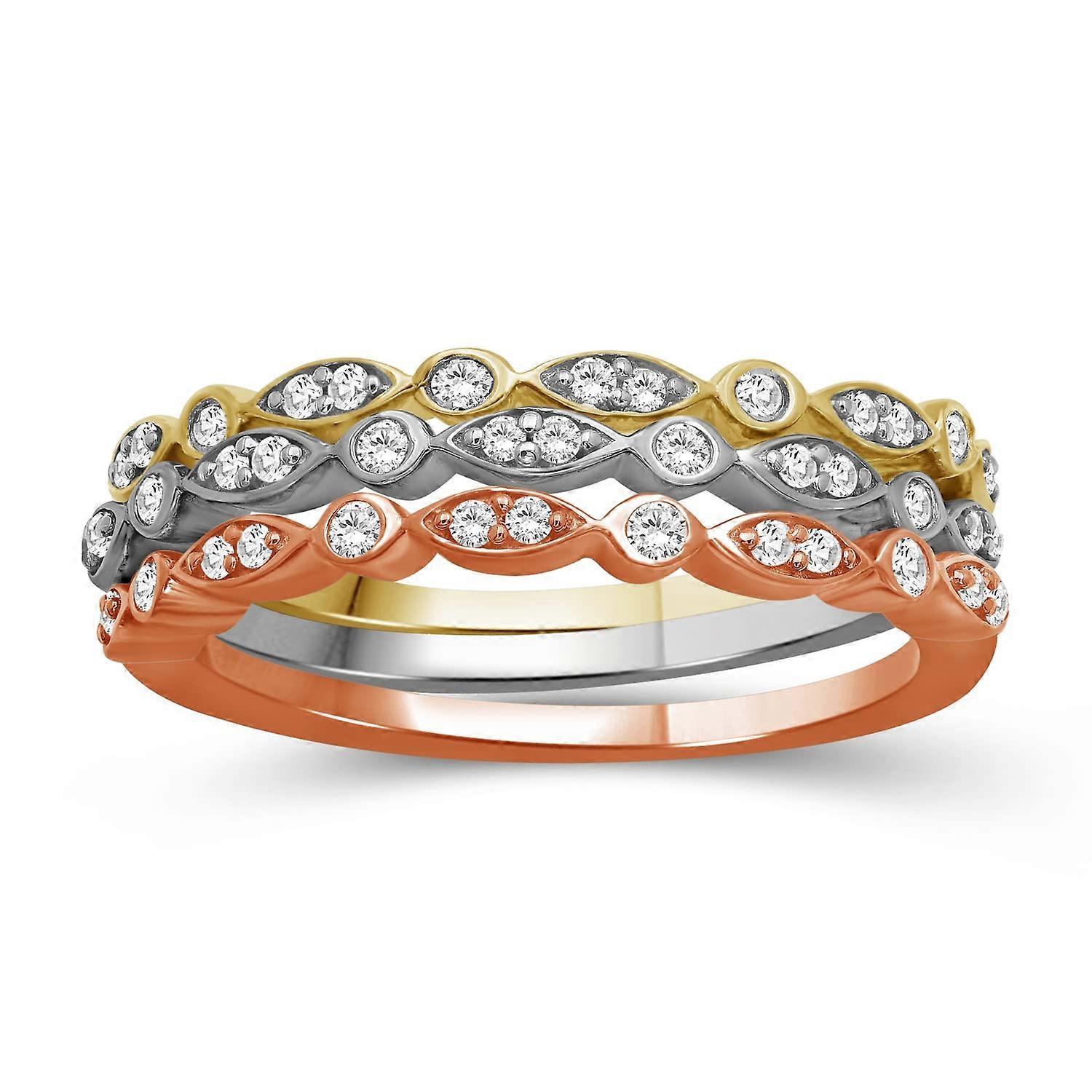 Stackable Diamond Rings for Women – 1/3 Carat White Diamond Ring Jewelry Set – Sterling Silver, 14k Gold Plating – Stackable Ring Set