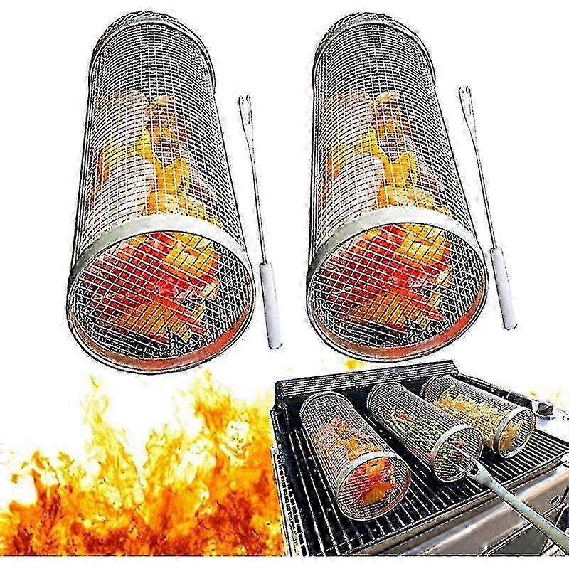 Cesta de Malha para Churrasqueira de Aço Inoxidável, Pacote com 2, 7.87x3.54x3.54 Polegadas