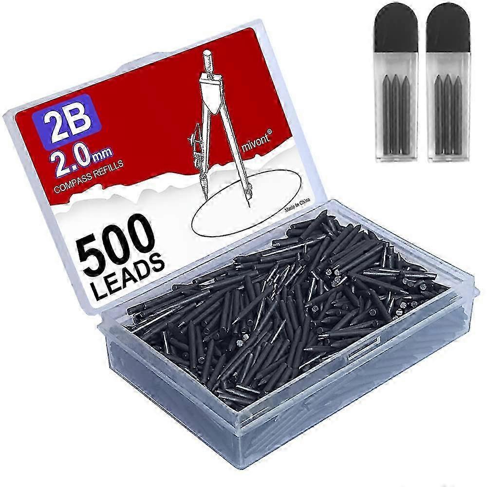 500pcs 2mm 2B HB Black Drafting Pencil Leads for Compass & Mechanical Pencils