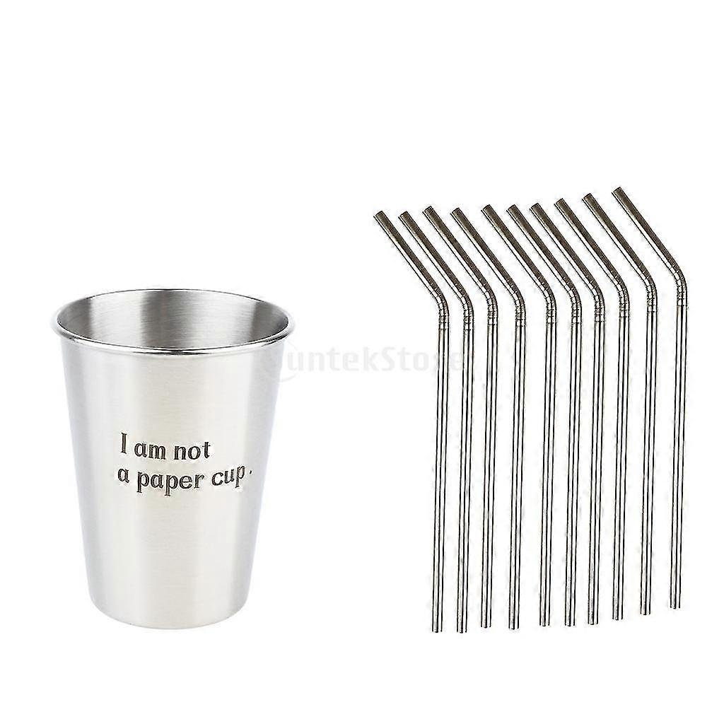 Set di 10 cannucce curve riutilizzabili in acciaio inossidabile e 10 tazze