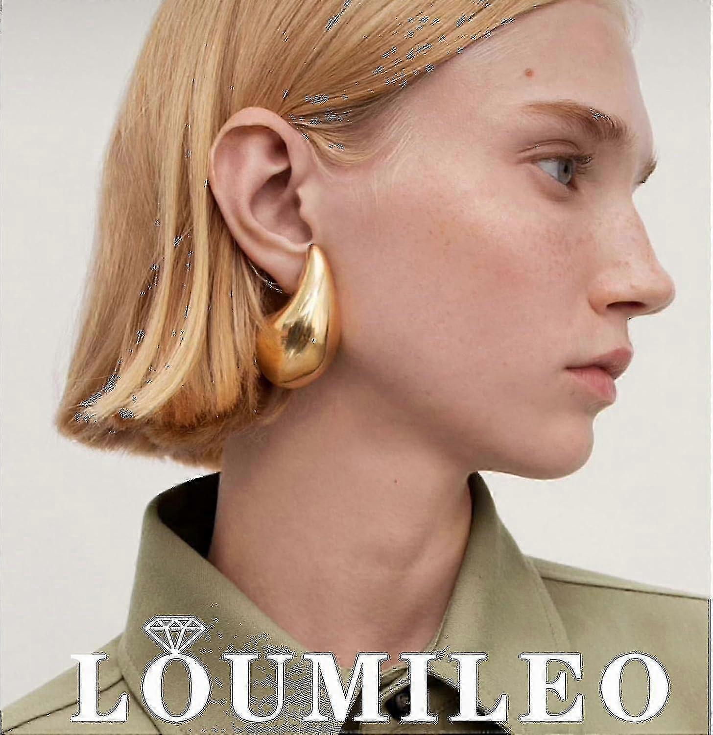 Trendy Guld Vanddråbe Øreringe - Allergivenlige Letvægts Chunky Hoops til Kvinder