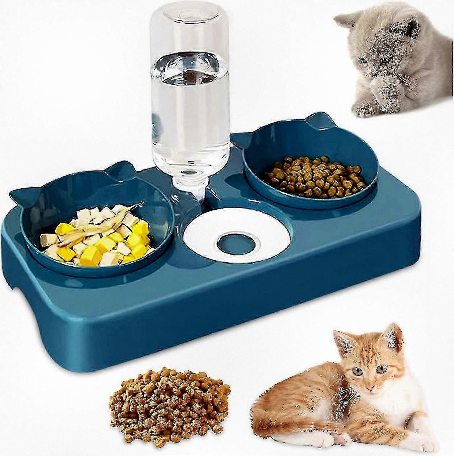 Bol pour animaux de compagnie à double surélévation pour chats et chiots, distributeurs automatiques d’eau et de nourriture 3 en 1, conception inclinée pour une expérience d’alimentation améliorée