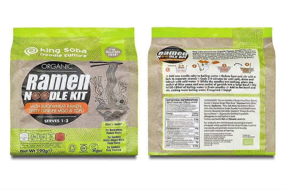 King Soba Organic Buckwheat Ramen Noodle Kit Zesty Ginger Miso & Tofu 190g
