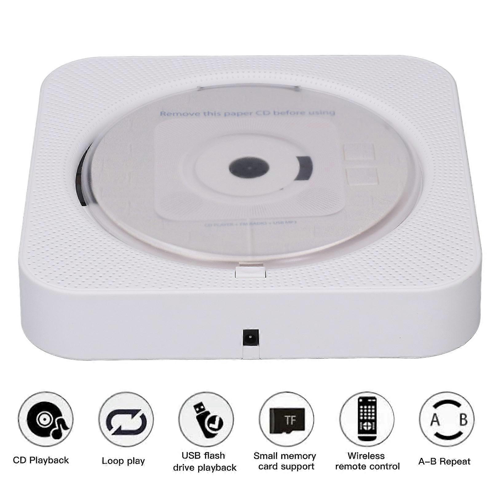 Bluetooth CD Player Portable Remote Control Protective Cover 2 Modes Wall Mount Cd Player White 