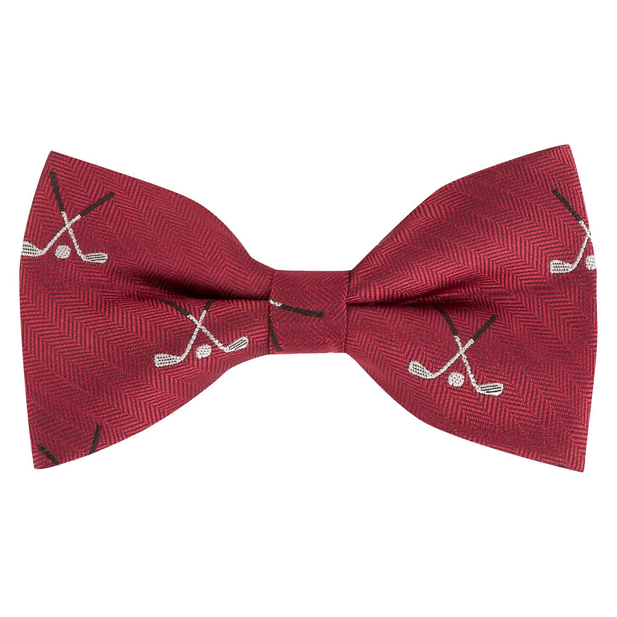 Burgundy Red Golf Clubs Herringbone Bow Tie