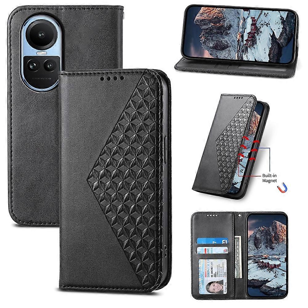 Cubic Grid Calf Texture Magnetic Leather Phone Case