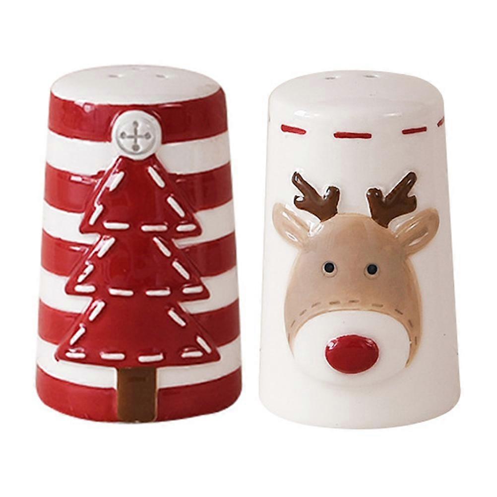 a polished product description based on your input:
**2pcs Ceramic Seasoning Bottles with Cartoon Design – Christmas Style Spice Jars for Salt &