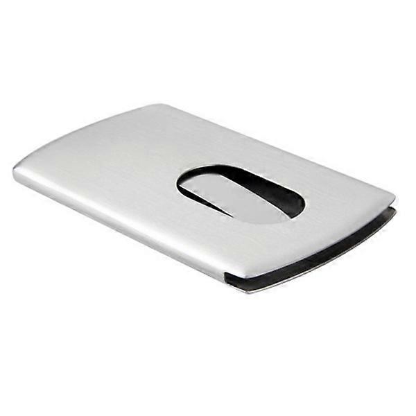 Professional Business Card Case Thumb Slide Silver Rectangular Elegant Style 10.3cm x 6.0cm Brushed Stainless Steel 2Pack
