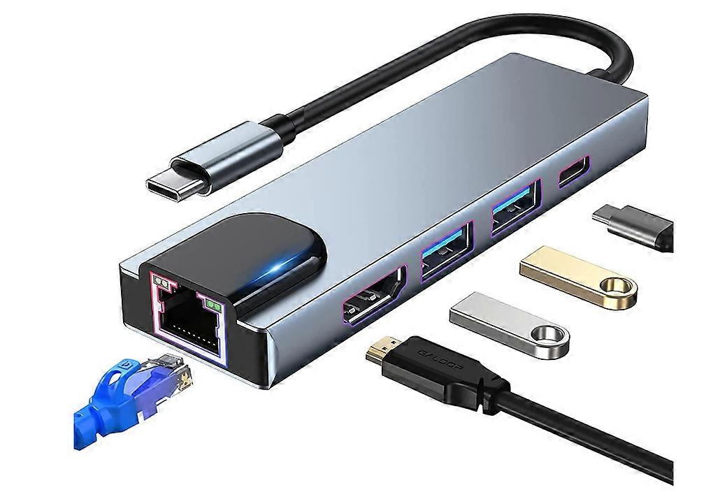 USB C Hub Multiport Adapter, 5 in 1 USB C Docking Station with 4K HDMI, RJ45 Ethernet, USB3.0, 100W PD, Compatible with More Type C Devices(Black)