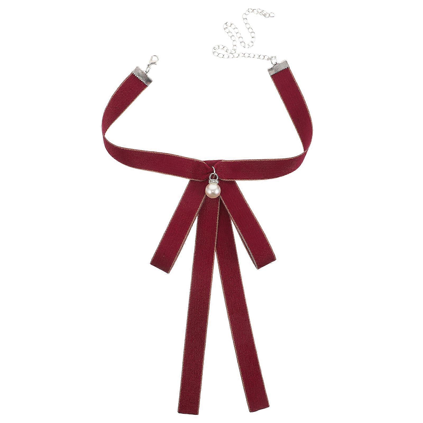 Pre Tied Bowknot Necktie For Girls School Uniforms Red Ribbon Adjustable Quick Adjustment 1Pack