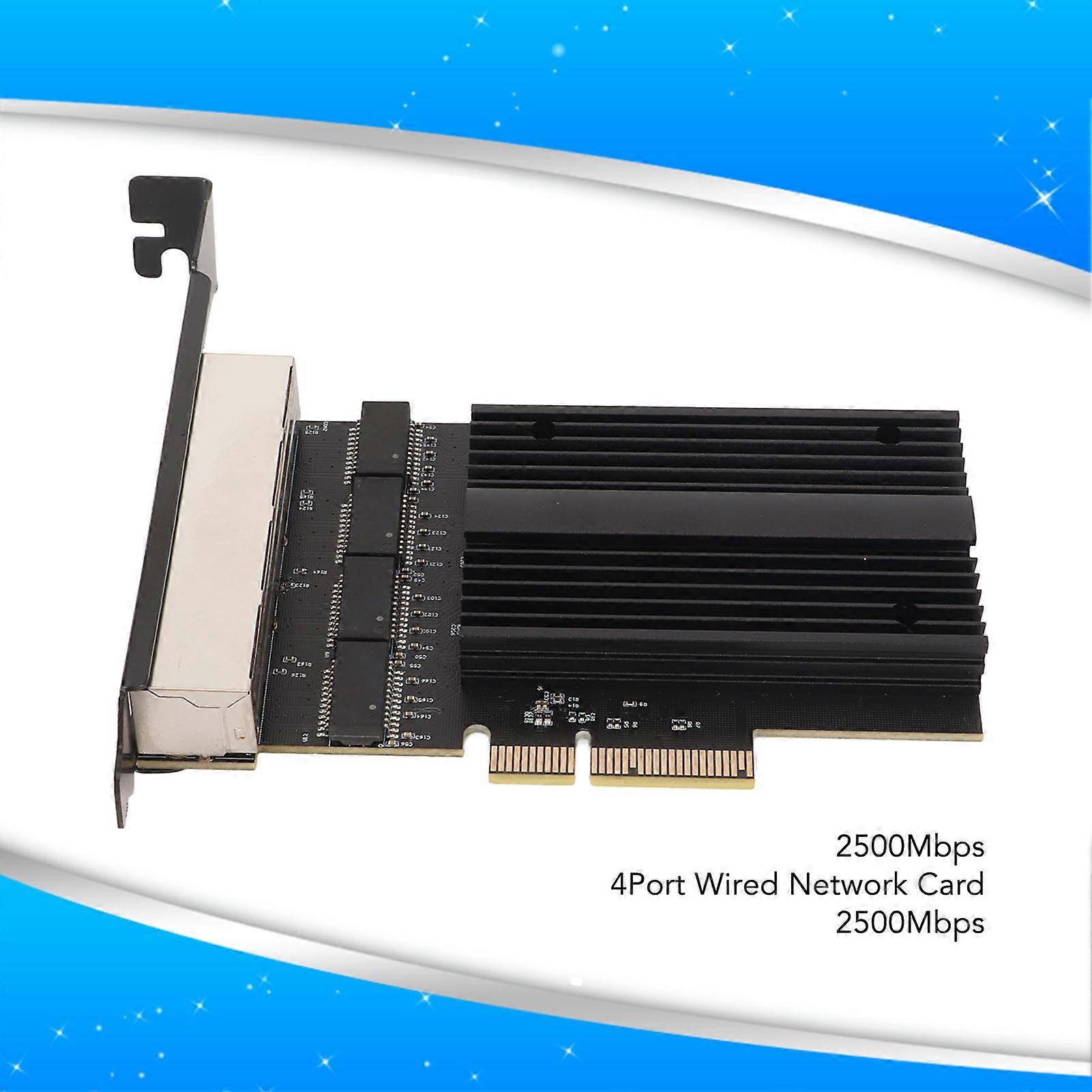 4-Port RJ45 10/100/1000/25000Mbps PCIE Gigabit Ethernet Network Card for Gaming and Office, Black, for Windows