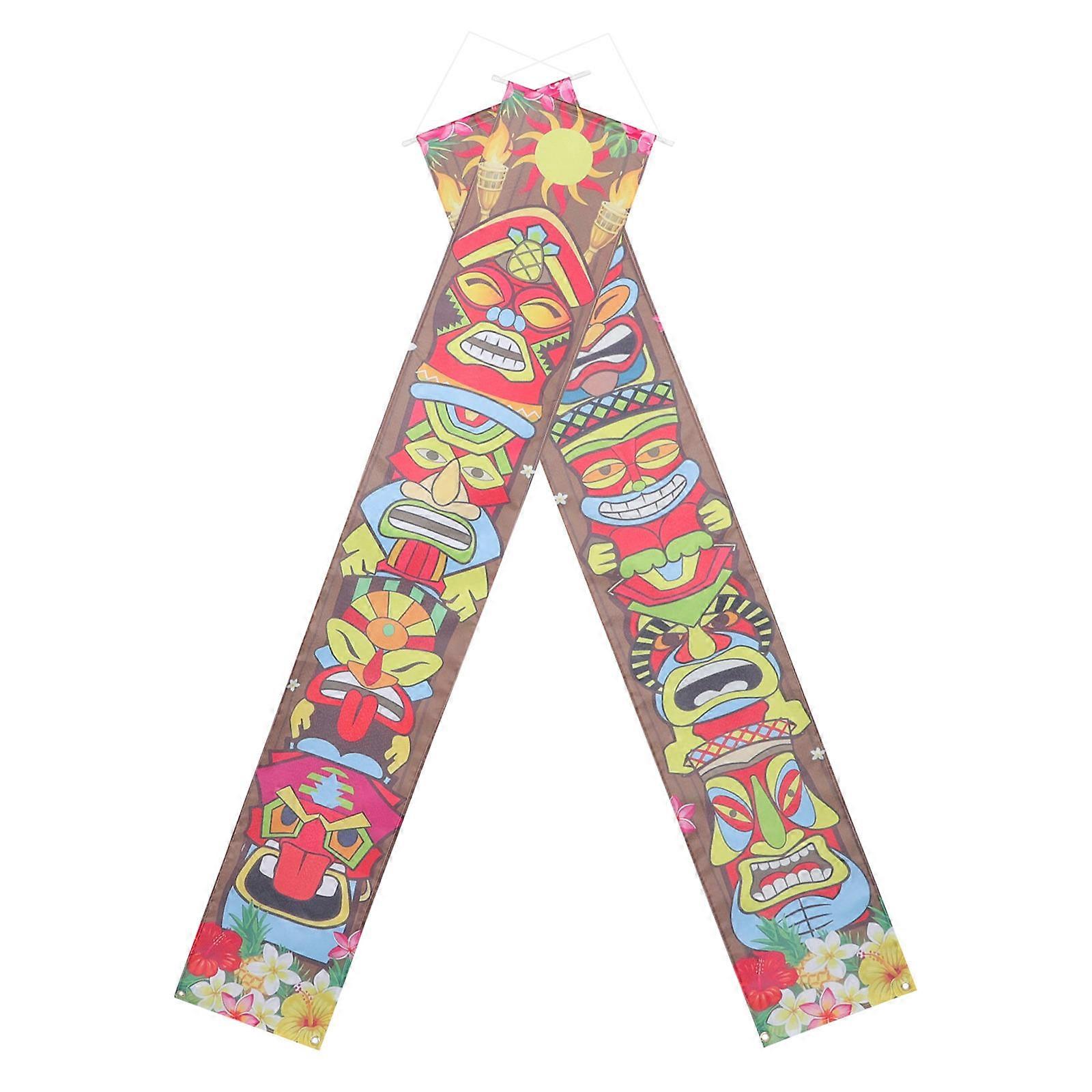 Hawaii Themed Banner Tiki Totem Door Banner Sign Assorted Color 180x34cm for School Events 1 Pair