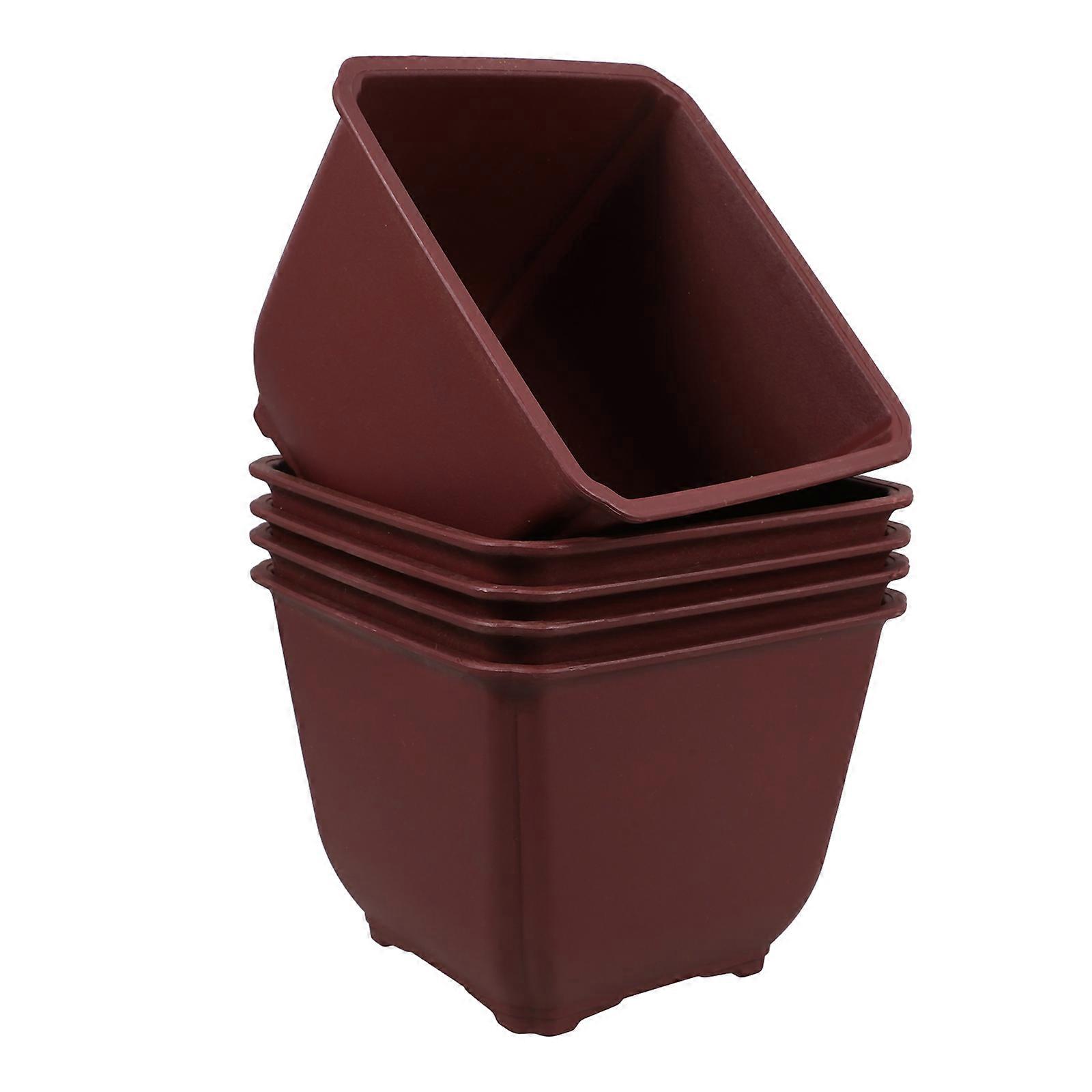 Large Outdoor Planter Square Plastic Flower Pot For Home Decoration Dark Red 15.20X15.20X12.00CM With Drainage 5Pcs