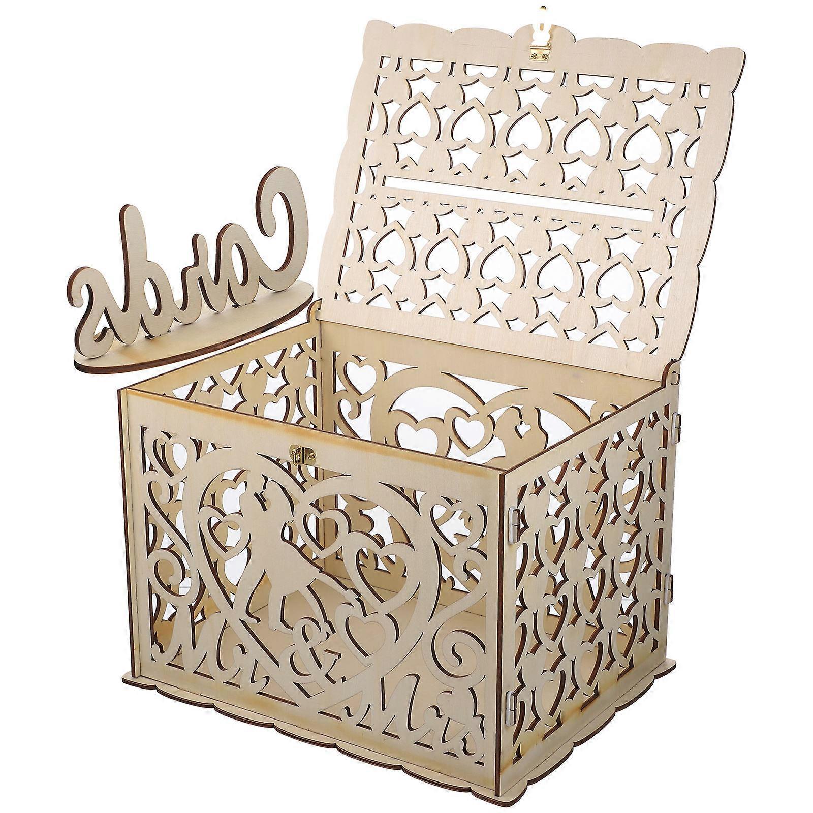 Wood Holder Hollow Wooden Box present Holder For Anniversary Decorations Beige Color 1Pack