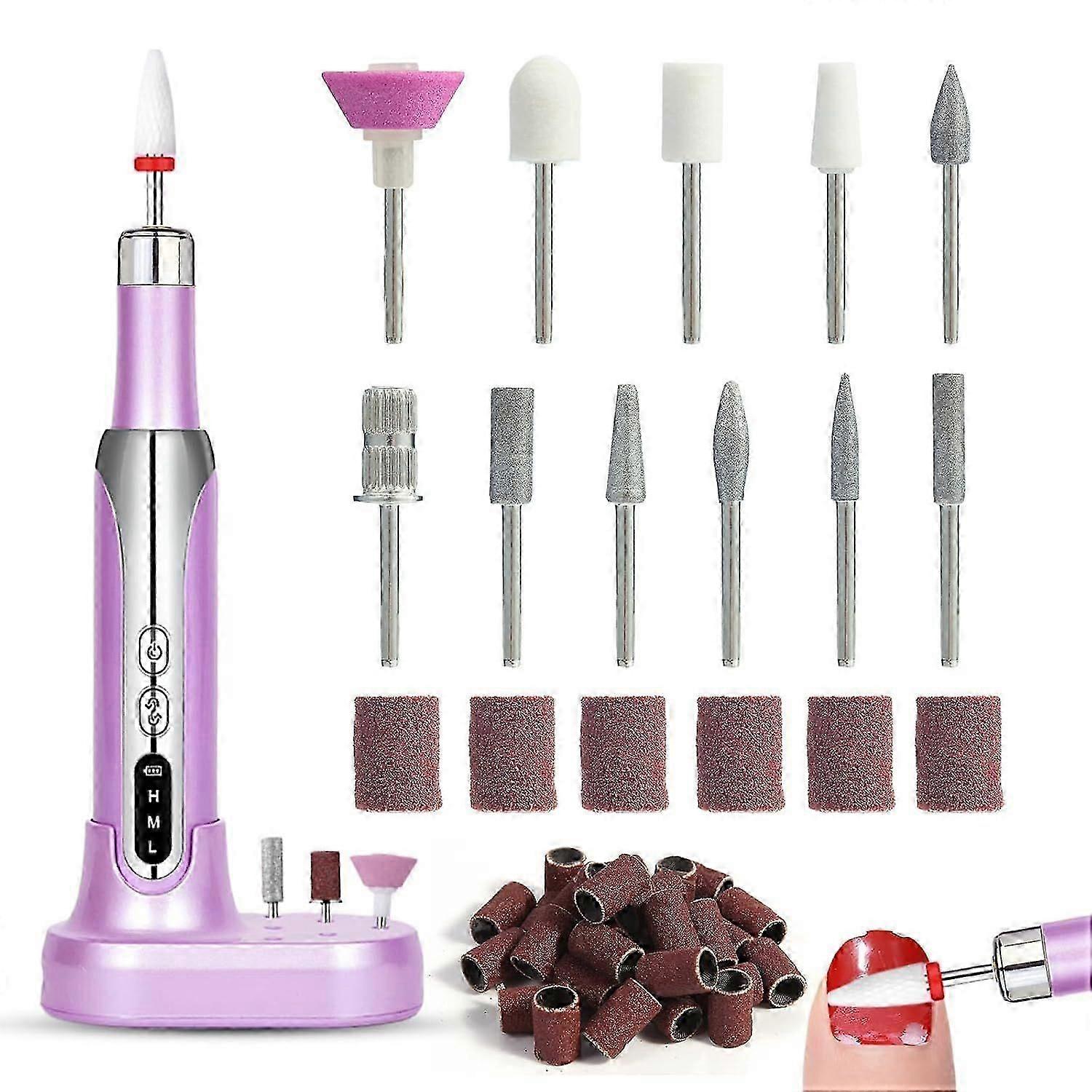Cordless Electric Nail File 15000RPM Portable Nail Drill Machine Professional for Acrylic Gel Nails Purple