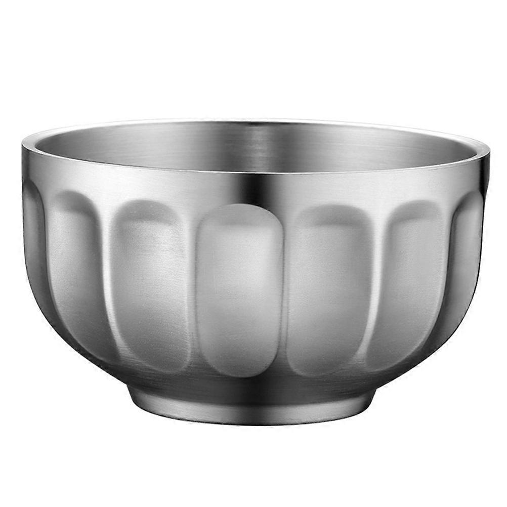 Instant Noodles Bowl Double Layer Design Heat Insulation Home Use Silver 4.5X4.5X2.9in 1Pcs