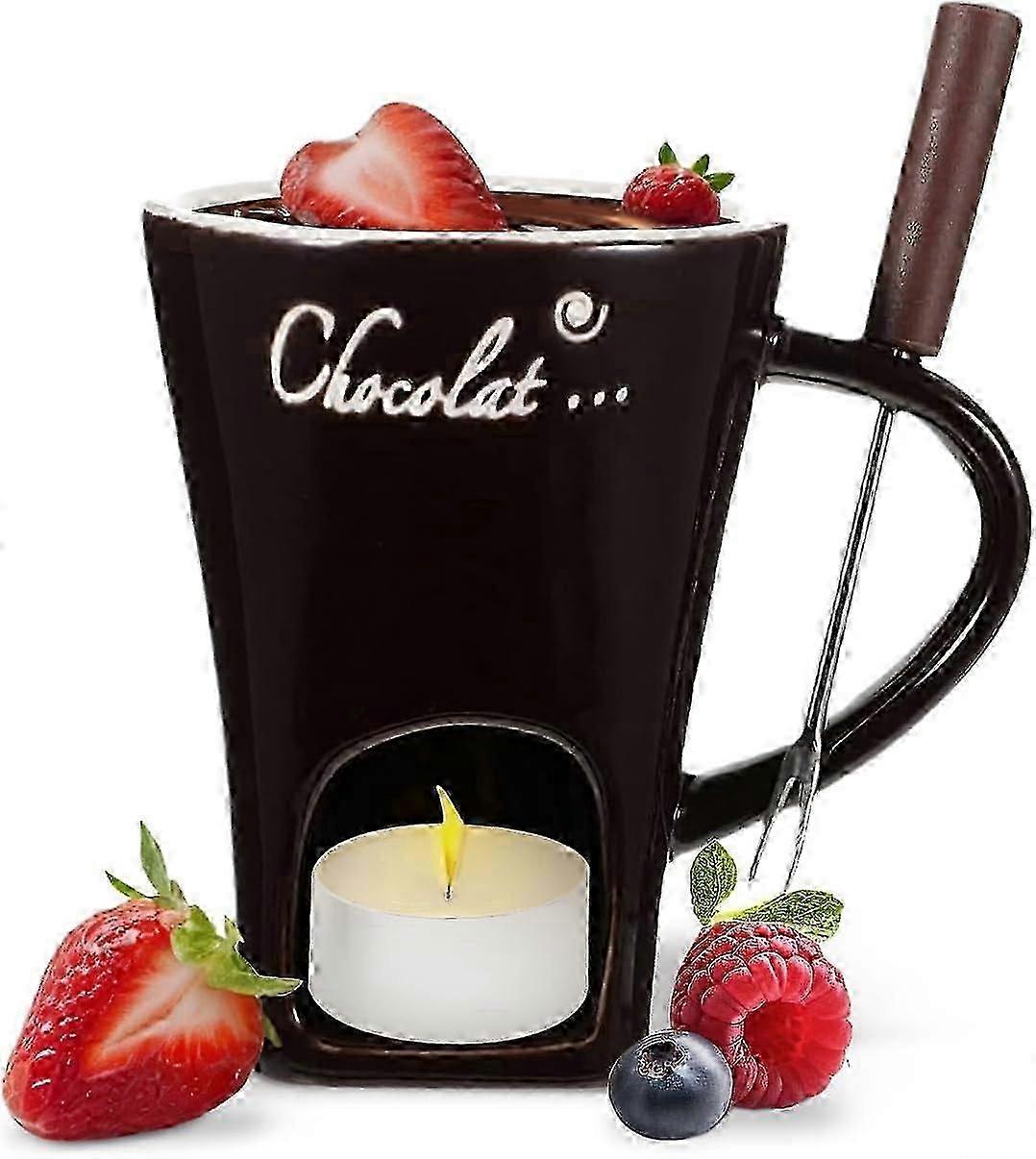 Chocolate Fondue Mug Coffee Cup for Melting Chocolate with Fork, Warmer Mug for Candy and Cheese Cooking Dessert, Perfect for Indulgent Trea