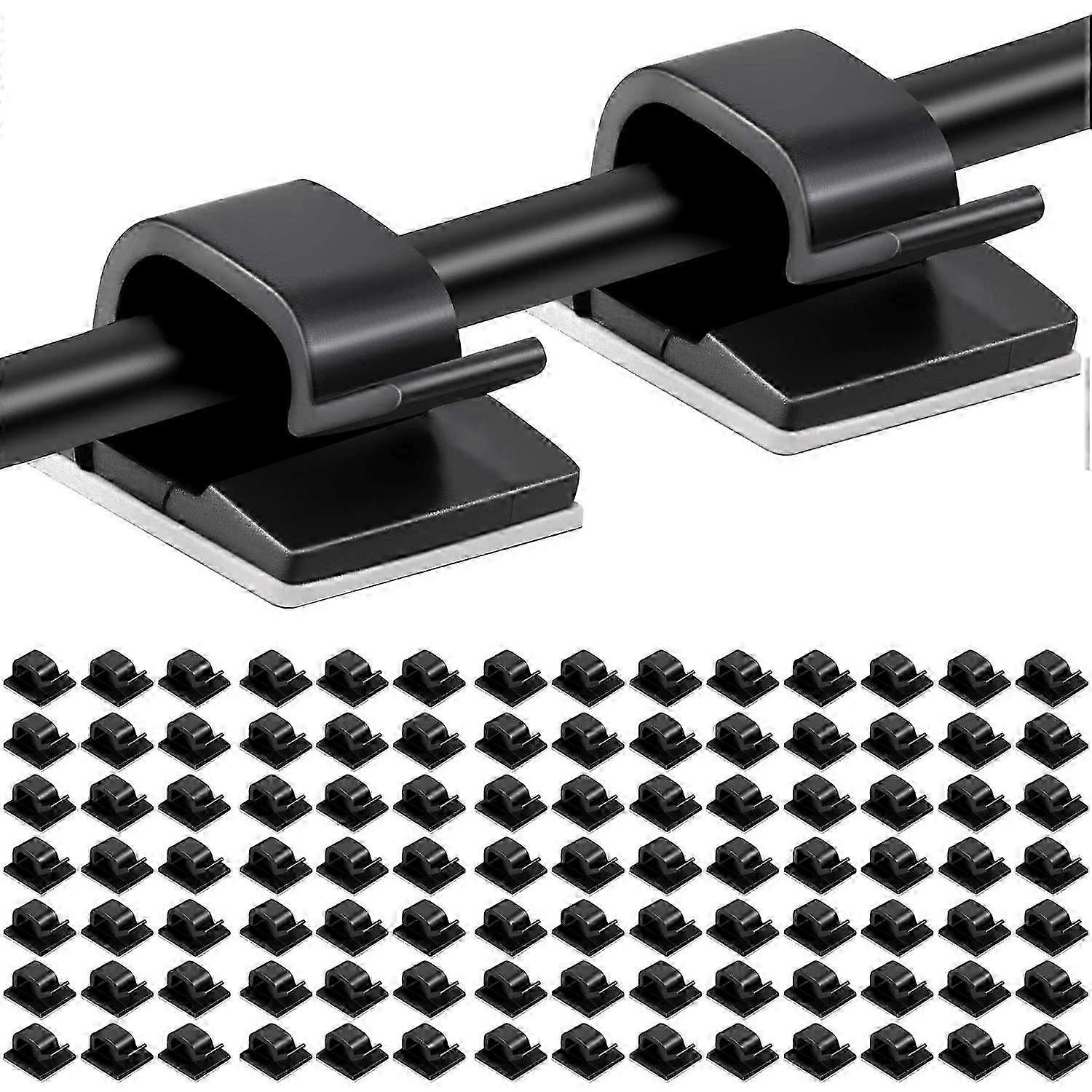 100 Pieces of Adhesive Cable Clips for Cable Management, Ideal for Organizing Cables and Wires in Black Color