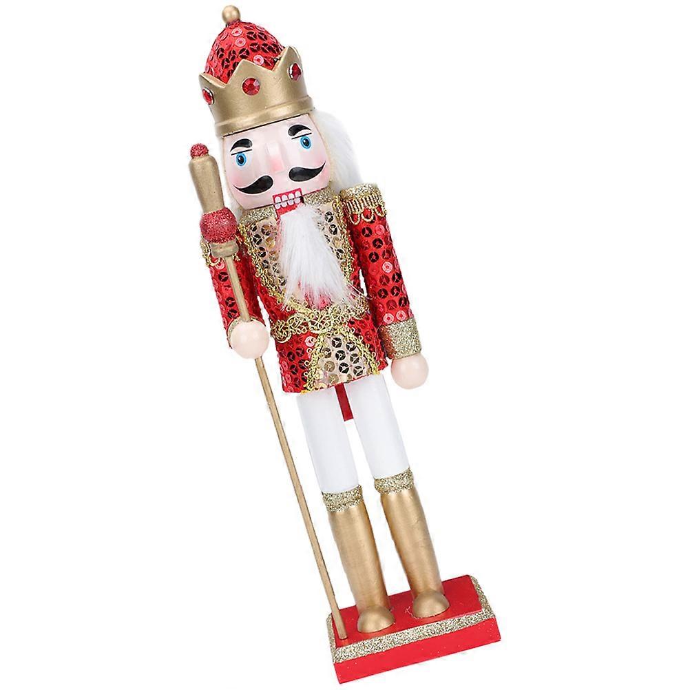 Wooden Nutcracker Ornaments Christmas Nutcracker Statue Soldier Modeling Design Red 31CM For Office Decoration 1Pcs